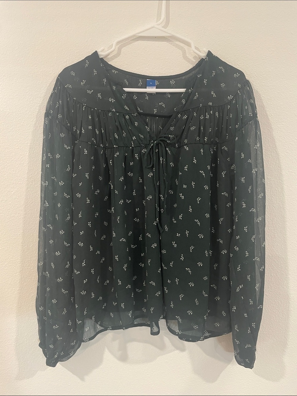 Old Navy Black Sheer Floral Tie-Front Blouse